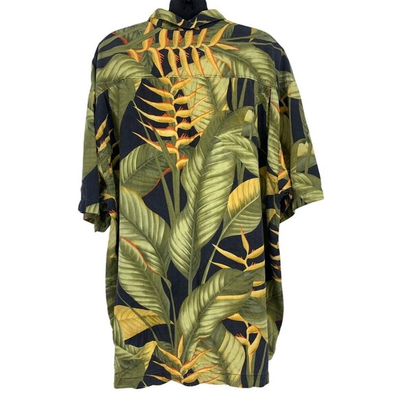 Tommy Bahama UH University Hawaii XXL Aloha Black Silk Button Shirt Green EUC - Picture 4 of 7